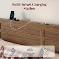 thumbnail image 5 of Wooden Queen Size Bed Frame with Headboard & Sliding Barn Door Storage Footboard, Boho Farmhouse Platform Bedframe with Charging Station and LED Lights, No Box Spring Needed, Brown, 5 of 10