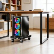 PC Stand, Mobile CPU Stand for Floor, Adjustable CPU Rolling Stand, Under Desk Computer Tower Stand, Computer Mobile Cart Holder with Locking Caster Wheels PC Tower Stand for Home and Office - Black