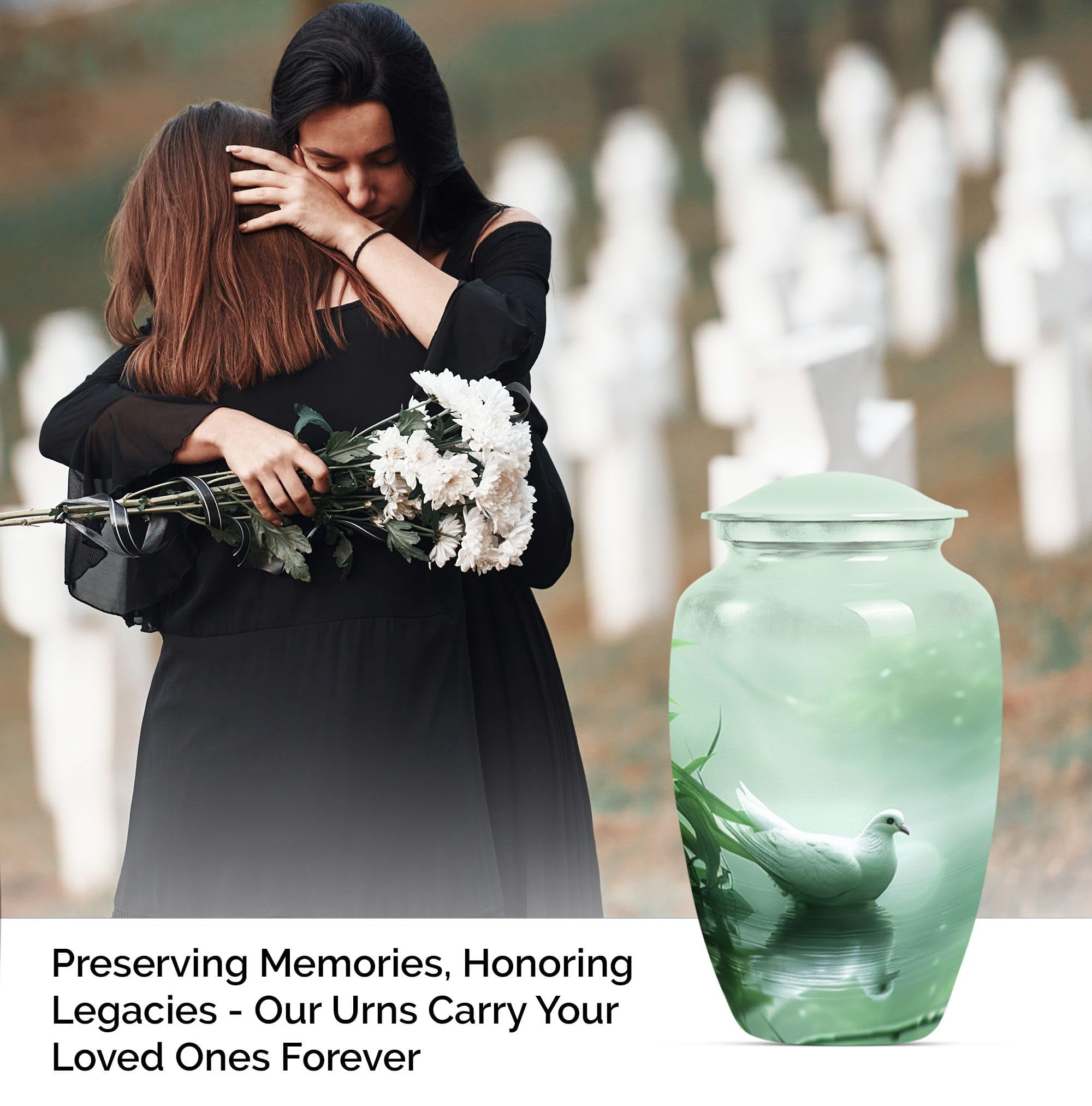 SUBSH Dove in Water Urn, Combo of 2 (10 Inch Urn & Keepsake Urn), Small Urns for Human Ashes, Pet Urns for Dogs Ashes, Cat Urns, Memorial Keepsakes for Ashes, Cremation Urns for Ashes