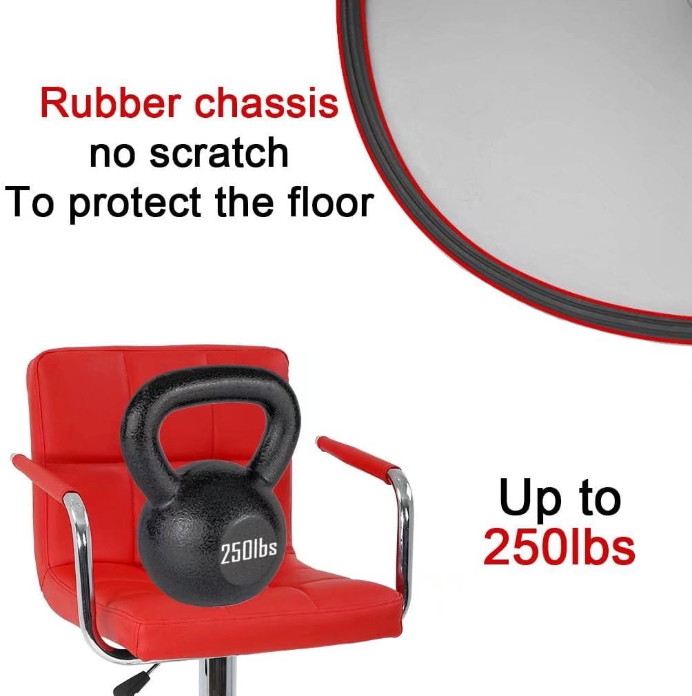 Set of 2 PU Leather Bar Stools Armrest Counter Stools Swivel Square Counter Height Barstools with Armrest Adjustable Hydraulic Bar Chairs with Upholstered Back & Seat, Red