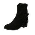 thumbnail image 2 of Willtoo Womens Winter Boots Tassel Chunky Heel Mid Calf Faux Suede Side Zipper Fashion Casual Shoes, 2 of 4