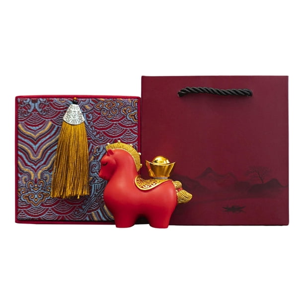 Estatua de caballo decorativa para la oficina, pequeña figura de caballo para la sala de estar. Caja de lingotes con rayas rojas