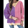 thumbnail image 1 of Sudadera Informal de Larga para Mujer, con Bloques de Color, Hombros Caídos, Cuello Redondo y Gran Tamaño. Púrpura L, 1 of 8