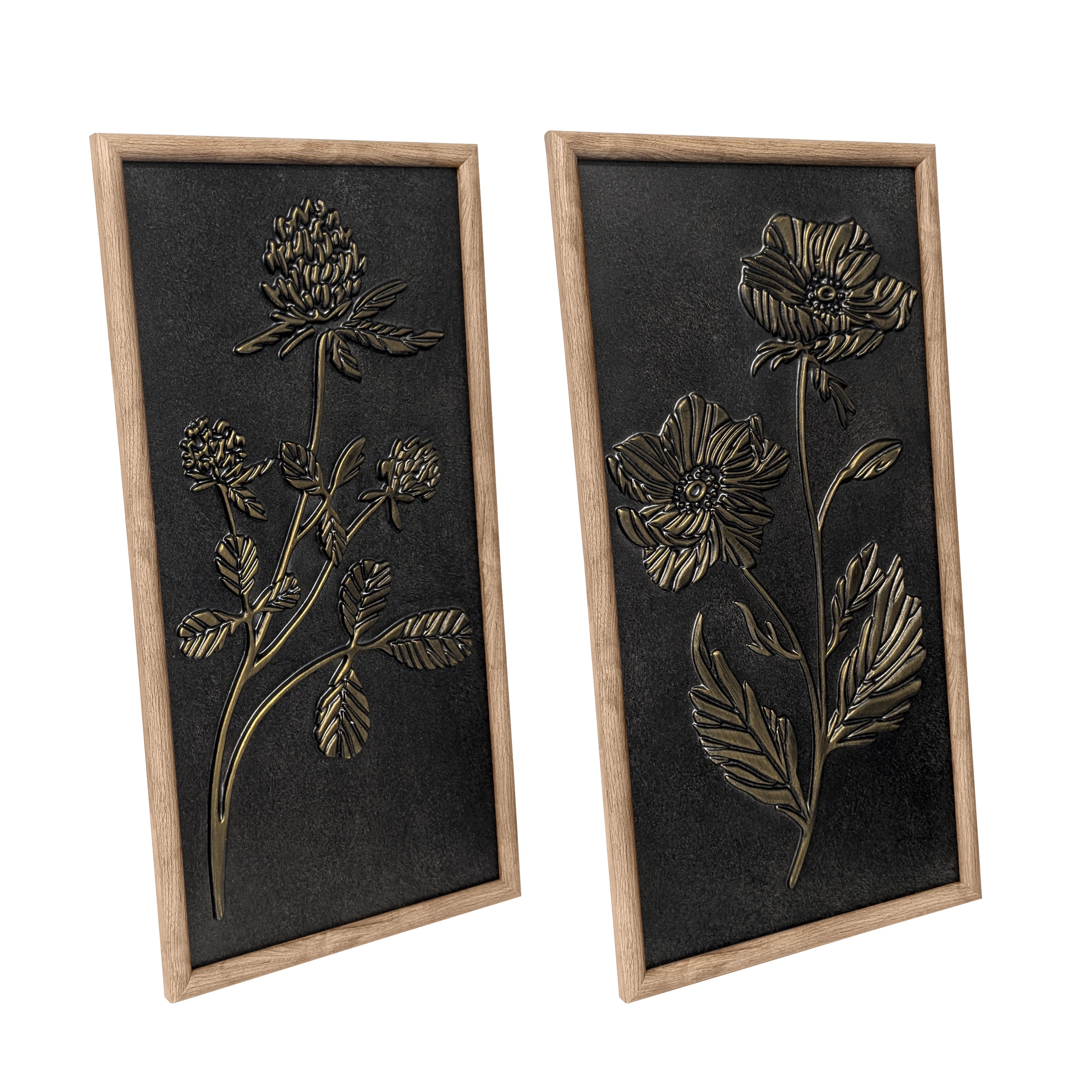 Bradley & Ballard Blackened Brass Faux Metal Stamped Wall Art - Botanical Decor Set