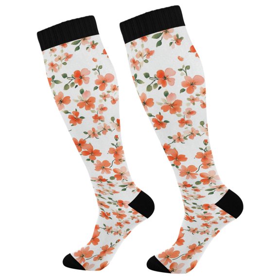FORMRS Womens Knee High Socks Casual Long Thick Travel Daily Wear, 1 Pair, Small Floral Blooms