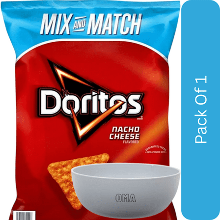 Doritos Nacho Cheese Flavored Tortilla Chips, 18.38 oz-With Olive Green Bowl By OMA