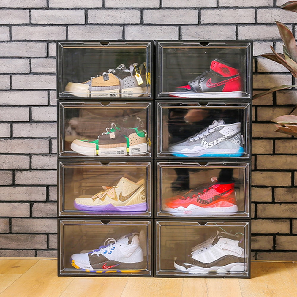 Plastic Shoe Box, 4/8/12x Stackable Black/ Clear Shoe Storage Box Sneaker  Storage Bins Shoe Container Organizer for Women Men - Walmart.com