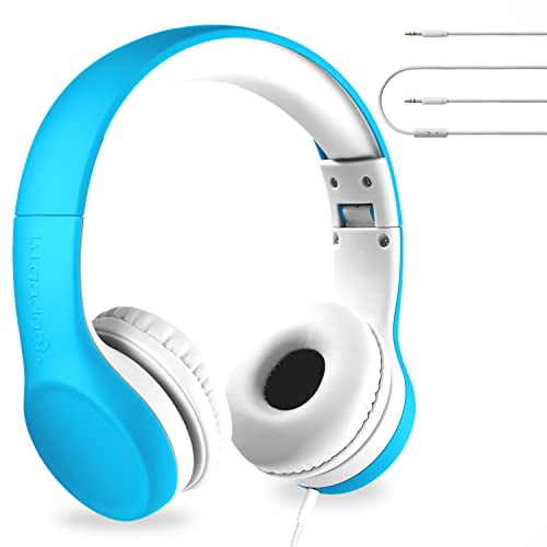 LilGadgets Connect+ Auriculares con cable para niños para la escuela con micrófono, limitación de volumen y reducción de ruido con cable, tecnología SharePort y acolchado SoftTouch, azul - Auriculares