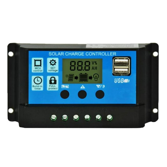 12/24V Solar Panel Battery Charging Controller Dual USB Port LCD Display
