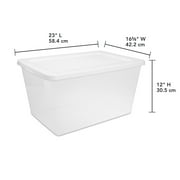 (2 pack) Sterilite 58 Quart Medium Storage Bin, Clear Plastic Storage Container with Snap-On Lid, White