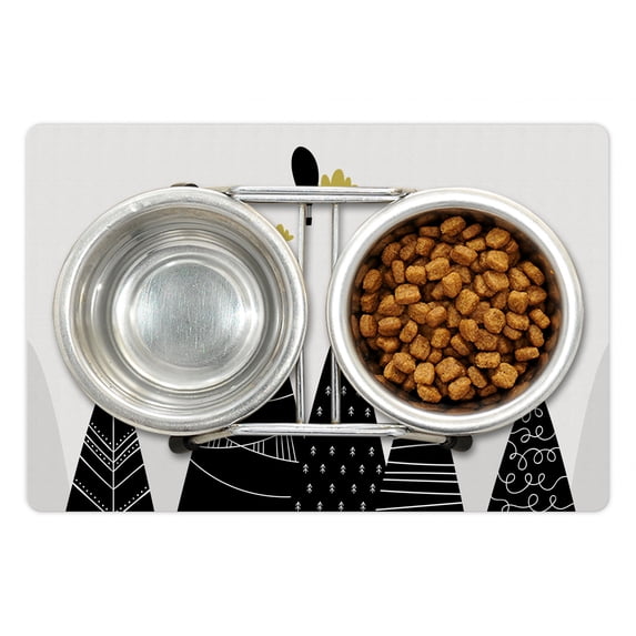 Scandinavian Pet Mat for Food and Water, Landscape Illustration with Hot Air Balloon and Clouds Mountain Region, Non-Slip Rubber Mat for Dogs and Cats, 18" X 12", by Ambesonne