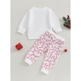 thumbnail image 5 of Baby Toddler Boy Girl Christmas Outfits, 0 6 12 18 24 Months 2T 3T Letter Embroidery Pullover Sweatshirt Candy Cane Print Elastic Waist Pants 2 Piece Clothing Set, 5 of 9