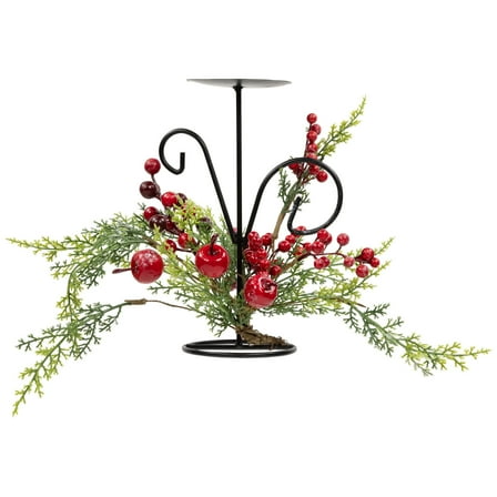 Northlight Apples and Berries Christmas Pillar Candle Holder - 10" - Green and Red