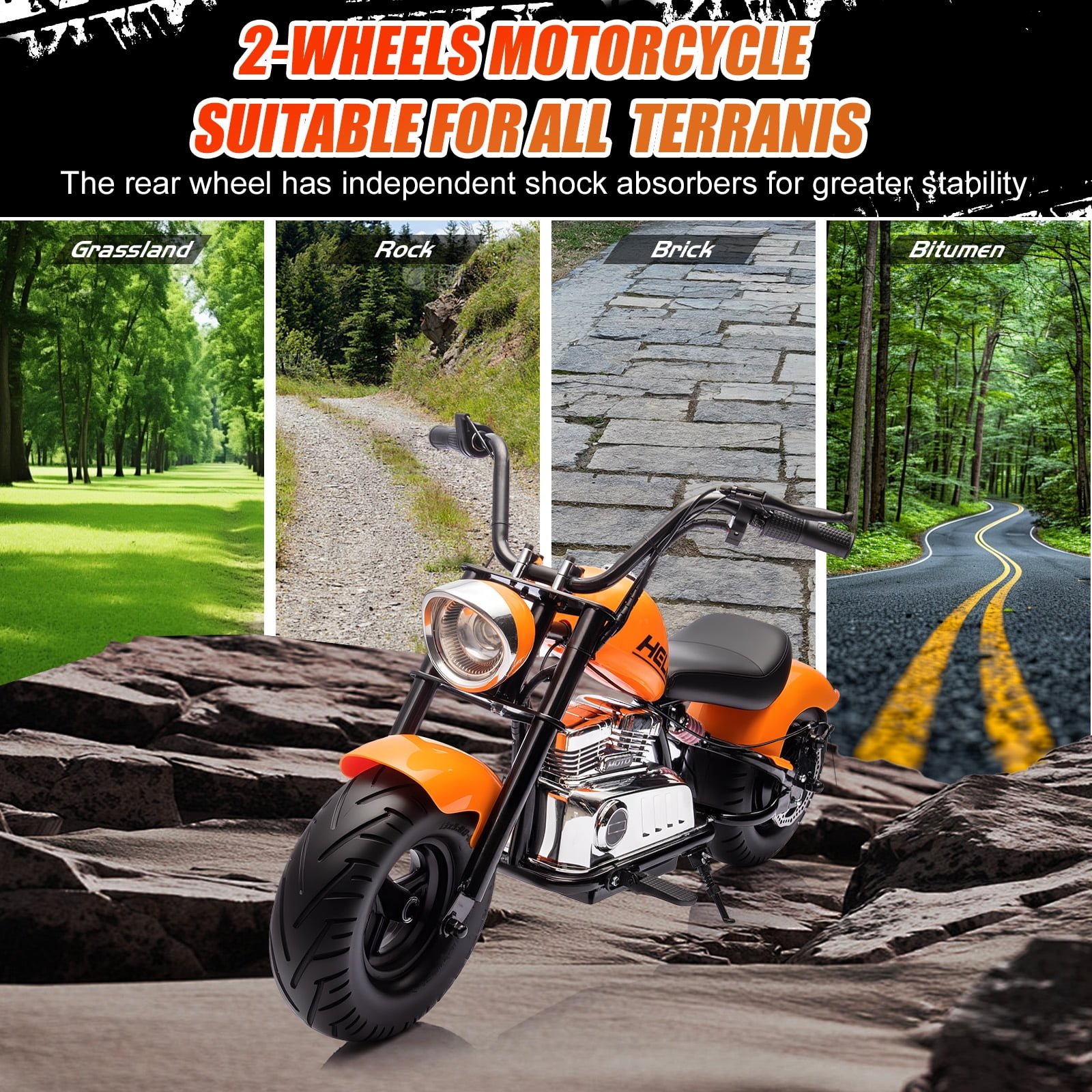 MUKIDY 24V Electric Motorcycle for Kids, 250W Ride on Motorcycle with Twist Grip Throttle, Key Start, Music, Speed up to 12.4 mph, Age 8+, Orange