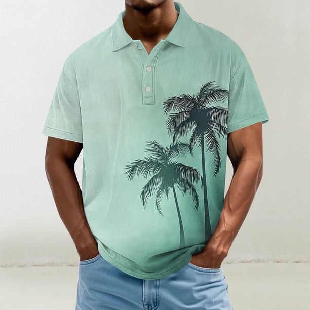 Blusa y camisa de manga corta con cuello vuelto para hombre, informal, de moda, de color liso, con botones, solapa y hebilla de gancho, camiseta de manga corta de poliéster para hombre.