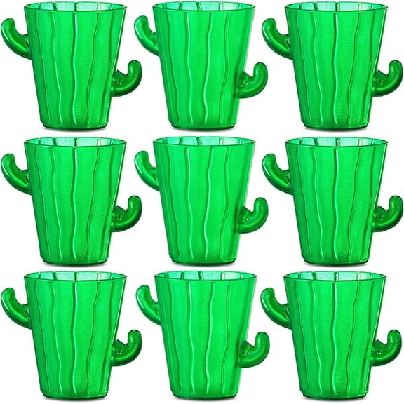 Cactus Plastic Shot Glasses – 2 oz Reusable Party Cups, Set of 12, BPA-Free, Dishwasher Safe, Green