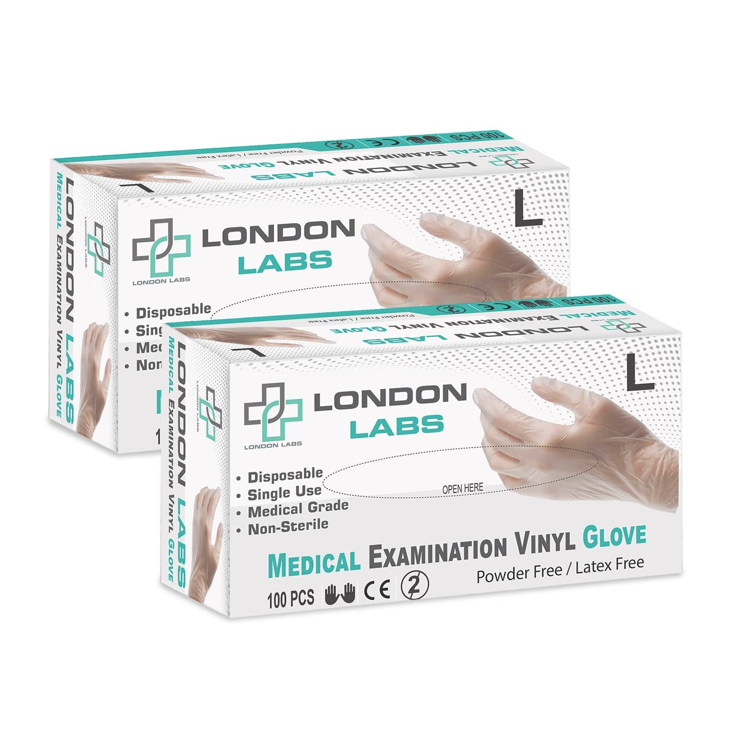 London Labs Medical Examination Vinyl Gloves Powder Free & Latex Free 200 Count,Large