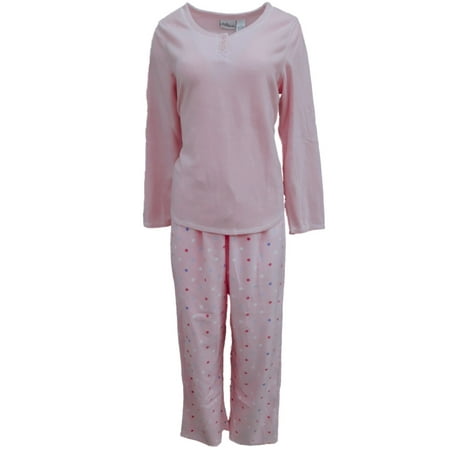 Womens Light Pink Blue Purple Polka Dot Print Fleece Pajamas Sleep Set