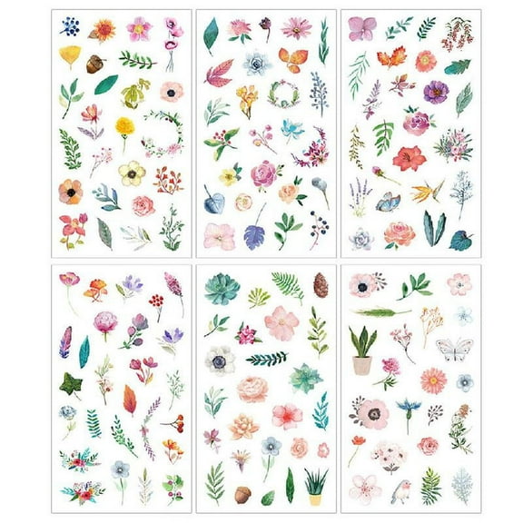 6 Pcs Waterproof Flowers Stickers Decals for Laptop Skateboard Computer Phone