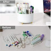 Desk Organizers and Accessories, 7 Pcs Set with 360-Degree Rotating Pen Holder, Stapler, Tape Holder, Staple Remover, Binder/Paper Clips Kit, Scissor and 1 Box of Staples