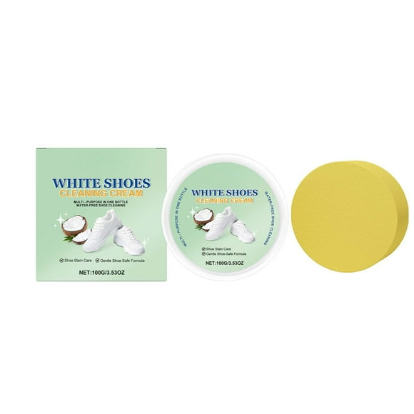 White Shoe Cleaning Cream With Gentle Stain Removal, Non Toxic Formula And Plastic Jar For Sneakers, Leather Shoes And Sports Footwear 3.5 X 2.0 X 2.0In 0.22Lb