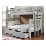Bedz King Bunk Beds Twin over Full Mission Style with End Ladder and 2 Under Bed Drawers, Gray