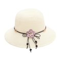 thumbnail image 1 of Sombrero plegable de paja de playa para niñas, gorro con lazo de color liso, a la moda, para el sol ER, 1 of 4