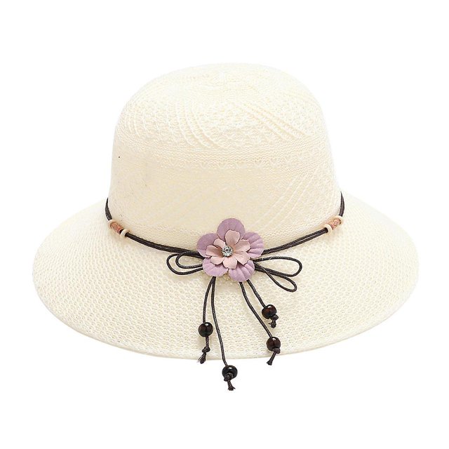 Sombrero plegable de paja de playa para niñas, gorro con lazo de color liso, a la moda, para el sol ER
