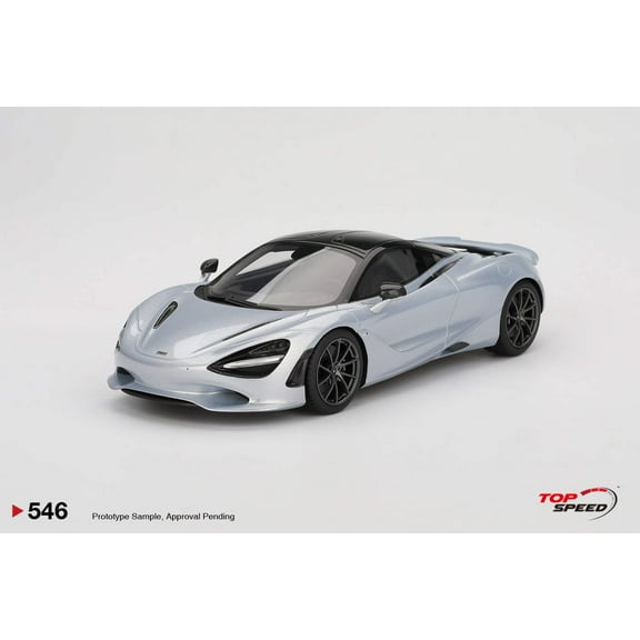 McLaren 750S Ice Silver Metallic with Black Top 1/18 Model Car by Top Speed