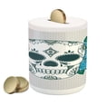 thumbnail image 1 of Skull Piggy Bank, Skeleton Head with Oriental Paisley Details Roses Leaves Design, Ceramic Coin Bank Money Box for Cash Saving, 3.6" X 3.2", Fern Green White, by Ambesonne, 1 of 4