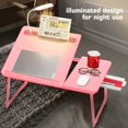 thumbnail image 2 of XL Adjustable 17in Laptop Desk with Light, USB Port, iPad Holder, Drawer Storage - Larger 23.6IN Adjustable Lap Desk for Bed, Home Office, Breakfast Tray, Fordable Legs Desk (Pink), 2 of 12