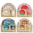 thumbnail image 1 of Five-piece Bamboo Fiber Children's Tableware Animals Pattern Kid Sets, 1 of 5
