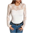 thumbnail image 2 of Neewe Long Sleeve Shirts for Women's Lace Tops Mesh Sheer Crew Neck Shirts Breathable Spring Fall Going Out Blouse, 2 of 6