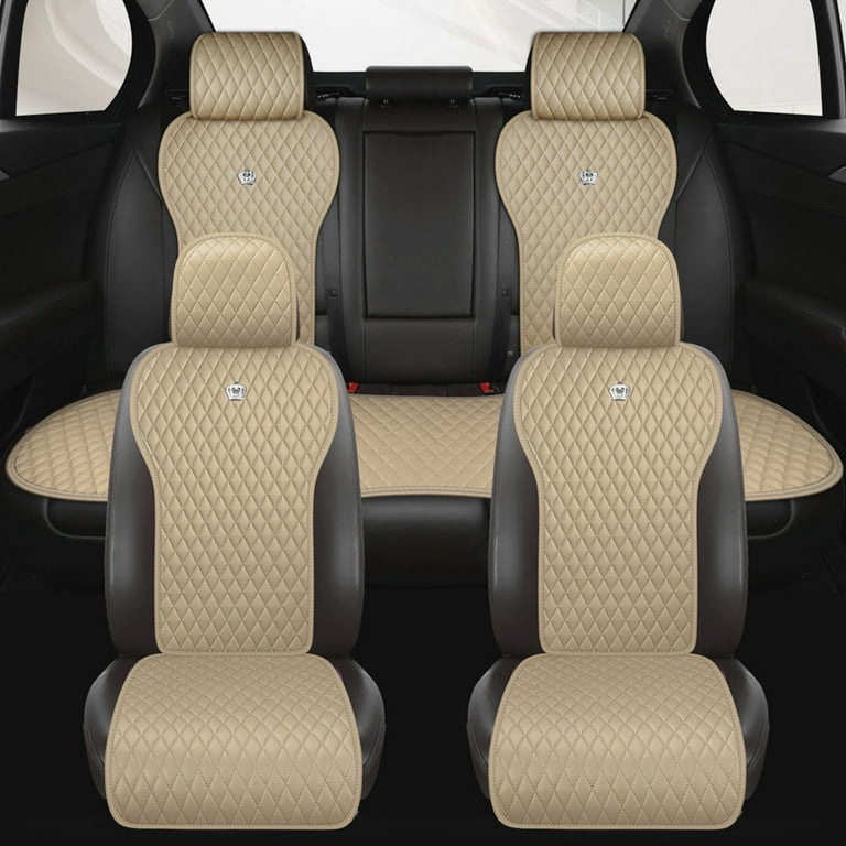 Beige Universal Seat Covers Leather Seat Cushions Luxury Seat Protector 2/3  Covered 11PCS Fit Car/Auto/Truck/SUV/Van (A-Beige) 