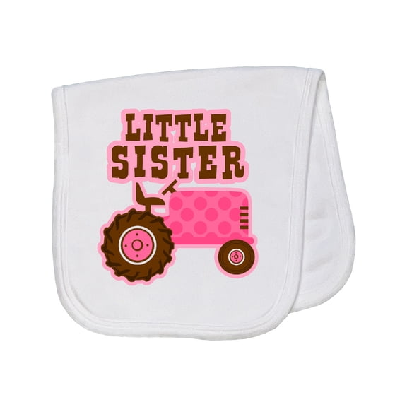 Inktastic Pink Tractor Little Sister Baby Burp Cloth