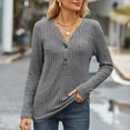 thumbnail image 2 of Annhoo Womens Long Sleeve Shirts Fall Knit Button V Neck Tops Casual Comfy Sweater Tees Going out Blouses, 2 of 6