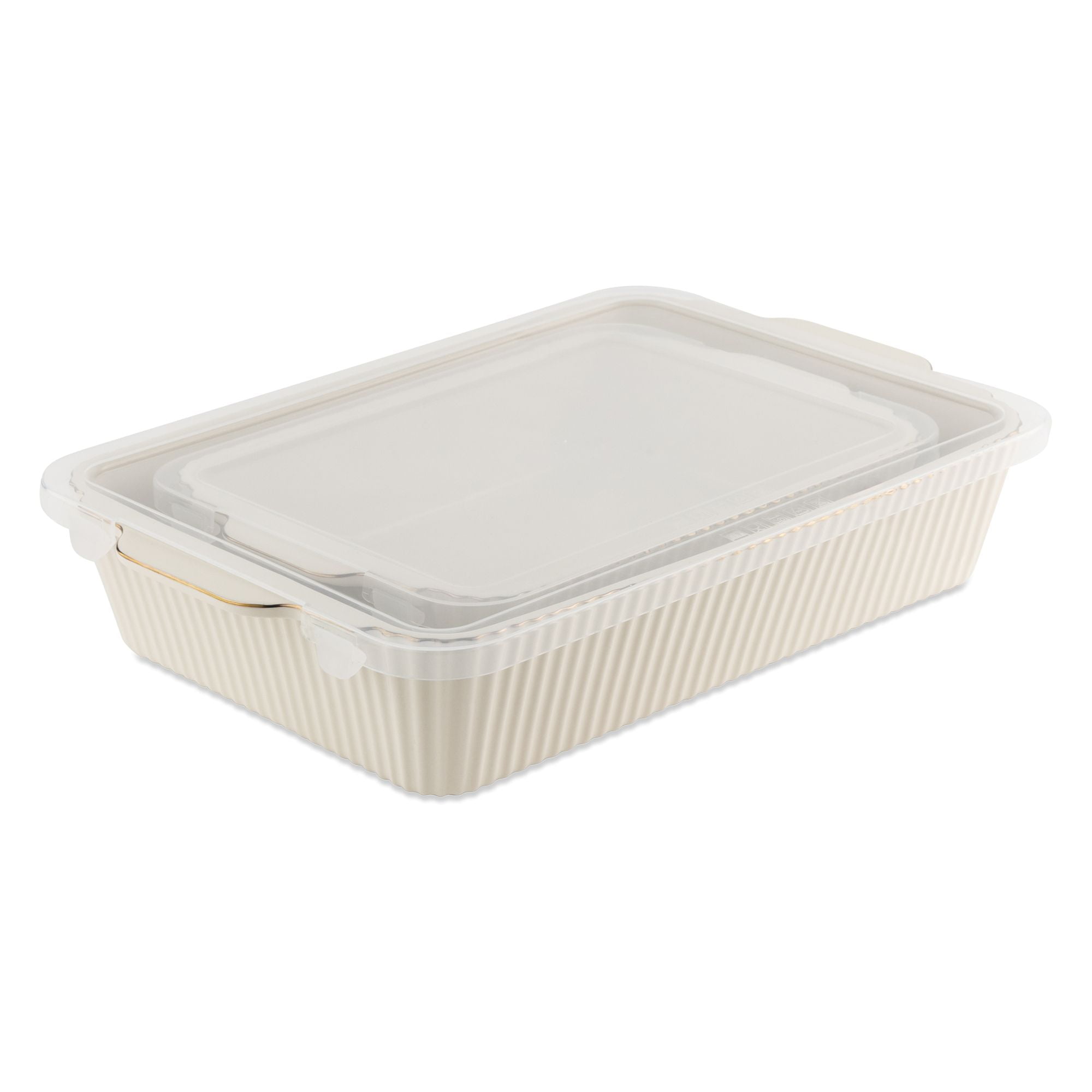 Thyme & Table 4-Piece Stoneware Casserole Dish Bakeware Set, Includes Lids, 9"x13" , 7"x10" Bakers With Lids , White Ribbed