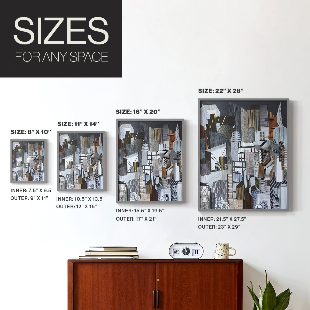 Western Metropolis Framed Print in Gray Solid Wood 22 x 28 Framed Print