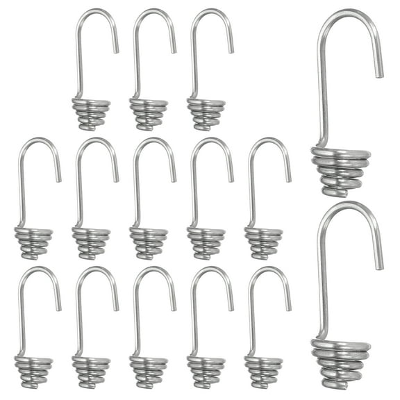 1/8"(3mm) Bungee Cord Hooks, Heavy Bungee Shock Cord Hook Spiral Wire Hooks End, Silver 15 Pcs