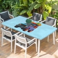 thumbnail image 2 of Travel Truck Table Cloths for 4 Foot Rectangle Tables, Cartoon Navy Camping Cars Blue Background Patio Waterproof Elastic Fitted Tablecloths, Washable Rectangular Table Cover for Camping, 2 of 8