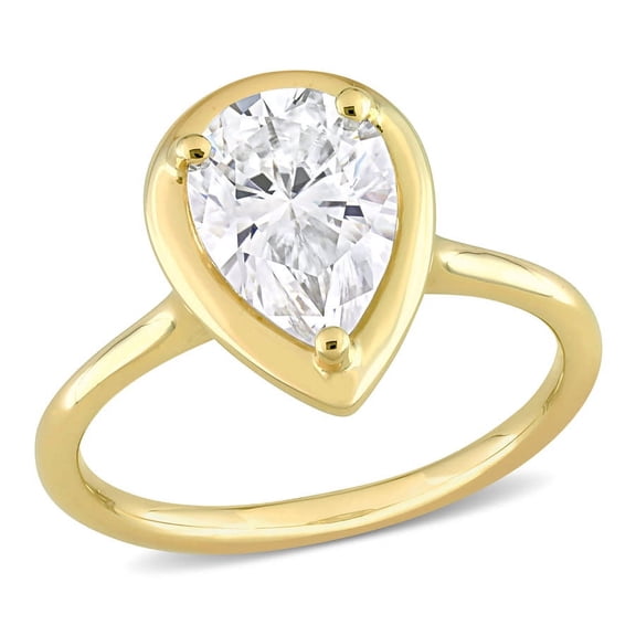 AMOUR 2 CT DEW Pear Shape Created Moissanite Engagement Ring In 10K Yellow Gold