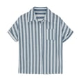 thumbnail image 5 of akafmk Girls Short Sleeve Shirts Cotton Linen Stripe Button Down Shirt Collared Relaxed Summer Casual Beach Shirt, 5-15Y, 5 of 8