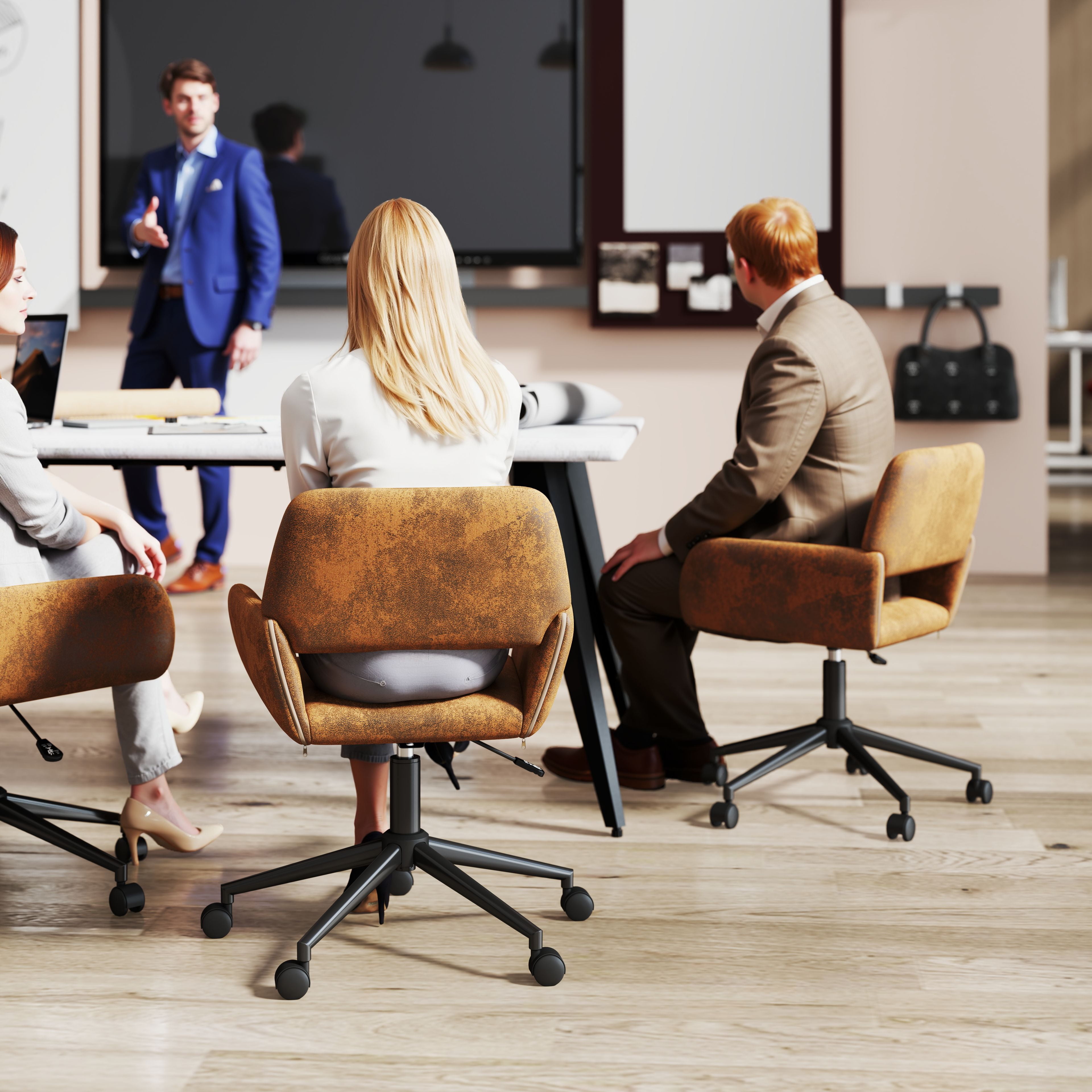 Chaises de bureau ergonomiques Homy Casa pour salle de réunion et bureau à domicile, similicuir brun