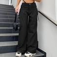 thumbnail image 2 of Sngxgn Cargo Pants for Women Pants Y2K Baggy Casual High Waist Wide Leg Track Pants Streetwear(Black,S), 2 of 7