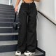thumbnail image 2 of Gibobby Pantalones tipo cargo mujer 2023 Pantalones cargo Mujer Ropa holgada de ajuste relajado Pantalones negros Cintura alta Cremallera Cintura delgada(Negro,M), 2 of 5