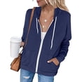thumbnail image 1 of Sudadera casual de manga larga con cremallera y capucha para mujer, chaqueta con capucha de color sólido con bolsillos, 1 of 6