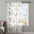 thumbnail image 3 of Pink Green Botanical Semi Sheer Curtains Drapes for Living Room,Bedroom,French Doors Window 45 Inches Long,Spring Watercolor Floral Leaf Plant Rod Pocket Chiffon Curtain Drapery Voile Draperies Panel, 3 of 8
