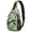 Bigfoot and Feather Green Pattern, variant on Bigfoot and Campfire Black Pattern Sling Backpack, Unisex Daily Travel Sling Pack with Side Mesh Pockets, Breathable Padded Back Gift Ideas for Travel Shopping Commuting