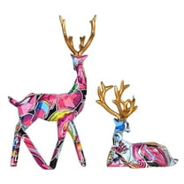 2 Pieces Elegant Christmas Reindeer Resin Statues for Home Decoration, for Home Desk and Living Room Display,Pink,7.48*4.33,Christmas