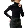 thumbnail image 3 of Ribbed Sweaters for Women Cute High Neck Knitted Warm Fitted Sweater Black One size, 3 of 9